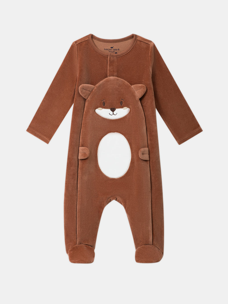 Pijama de terciopelo marrón con parche de cara de zorro Bebé Chico