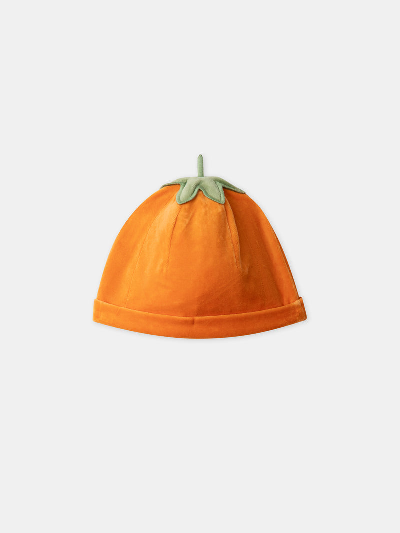 Grenouillère orange citrouille en velours + bonnet Bébé Garçon