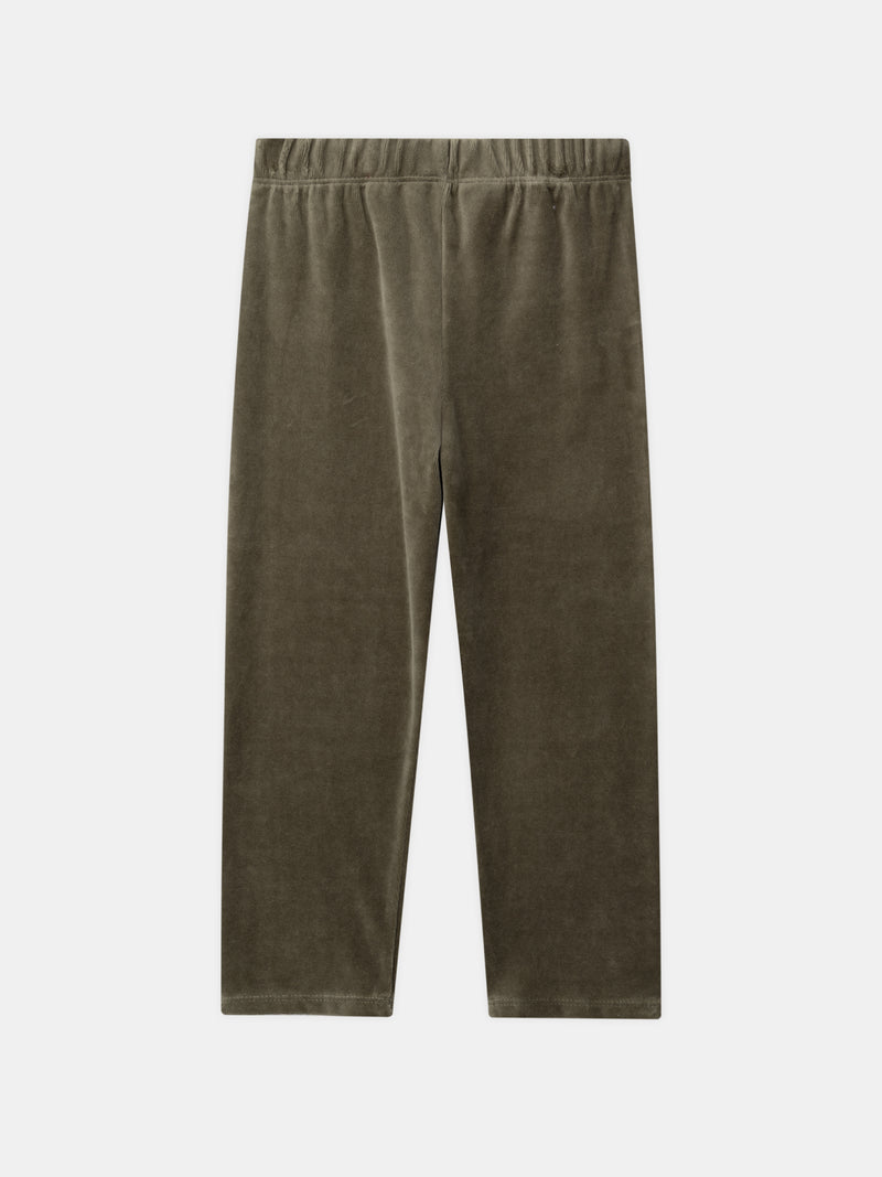 Pijamas de terciopelo en ecru y kaki con estampado de dragón para niños