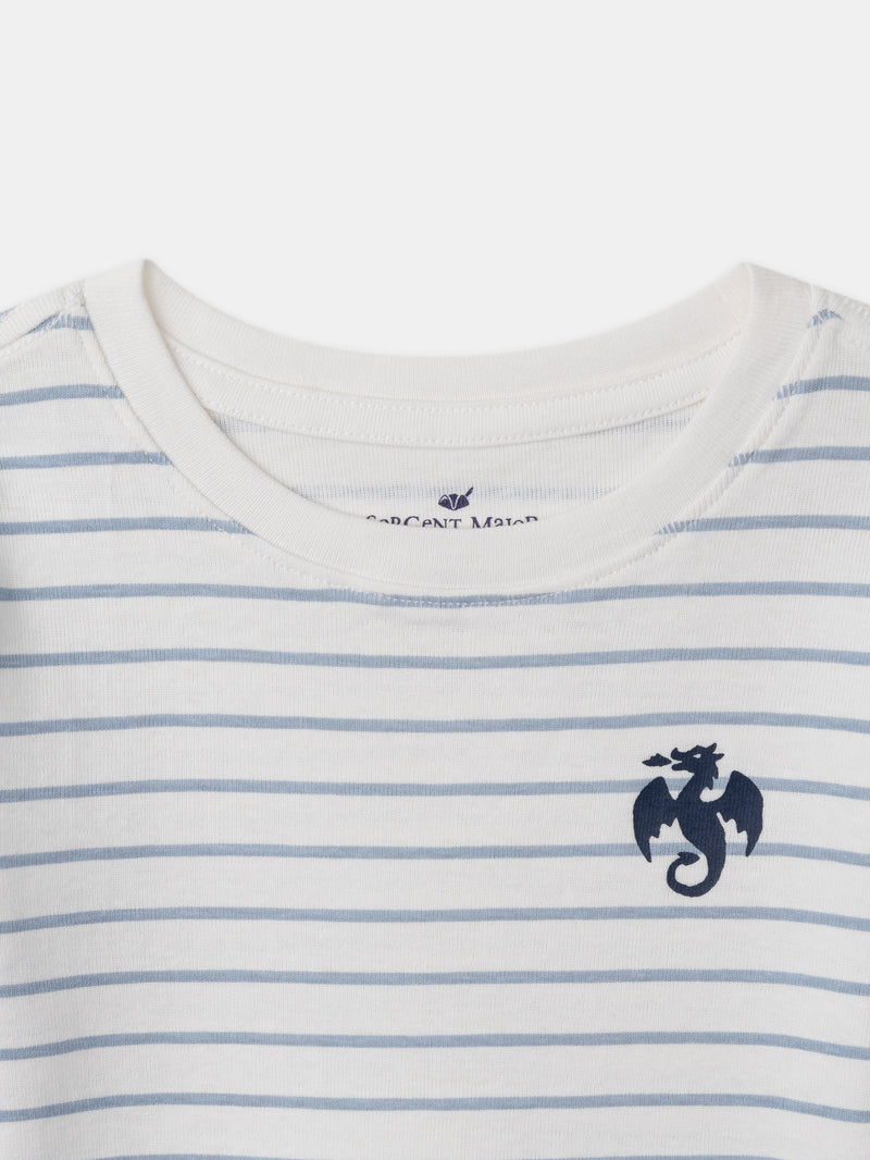 Lote de 2 camisetas ecru con impresión de dragón o rayas azules para niño