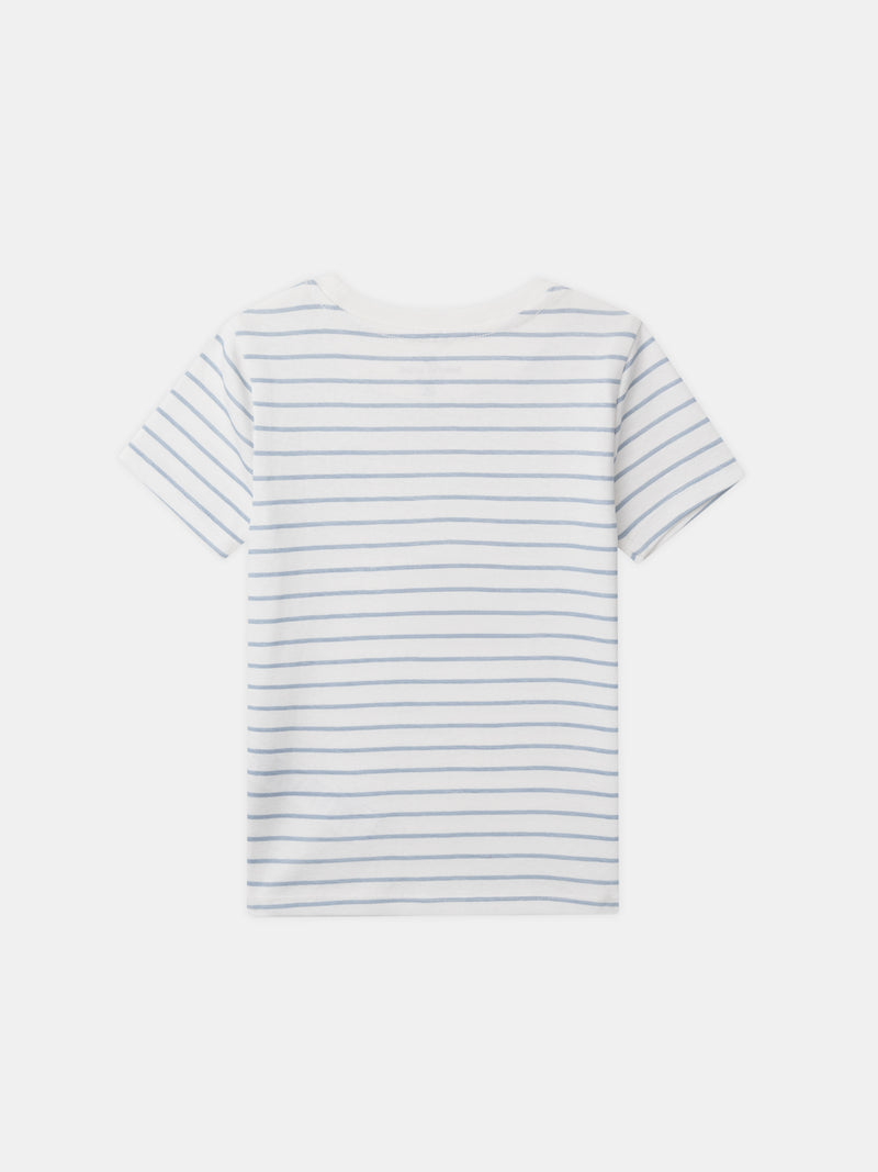 Lote de 2 camisetas ecru con impresión de dragón o rayas azules para niño