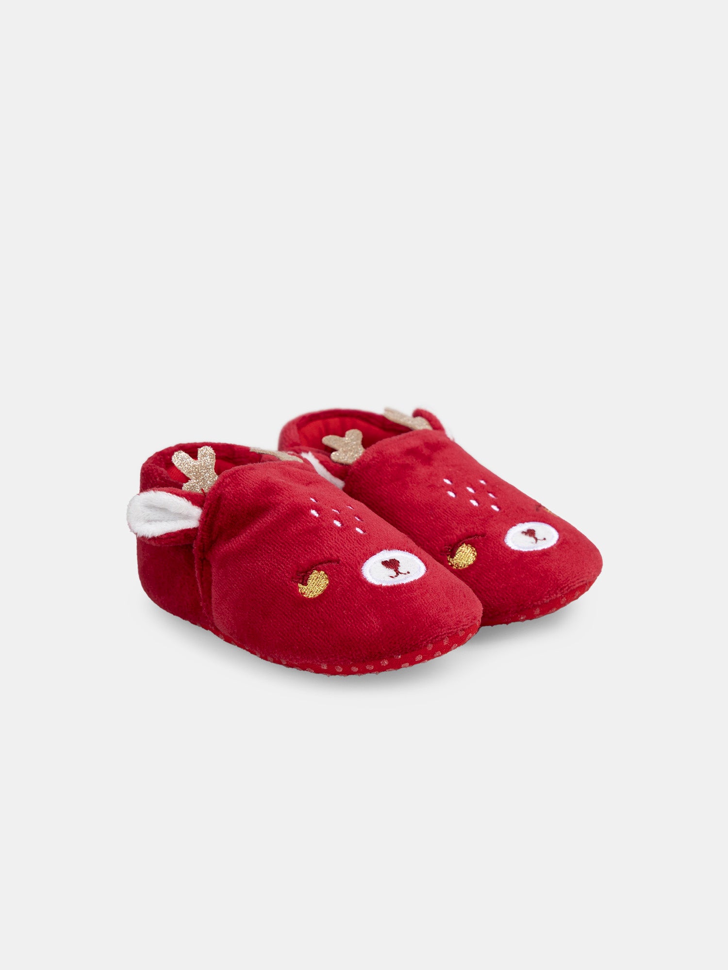 Chaussons rouge visage renne Bébé Fille