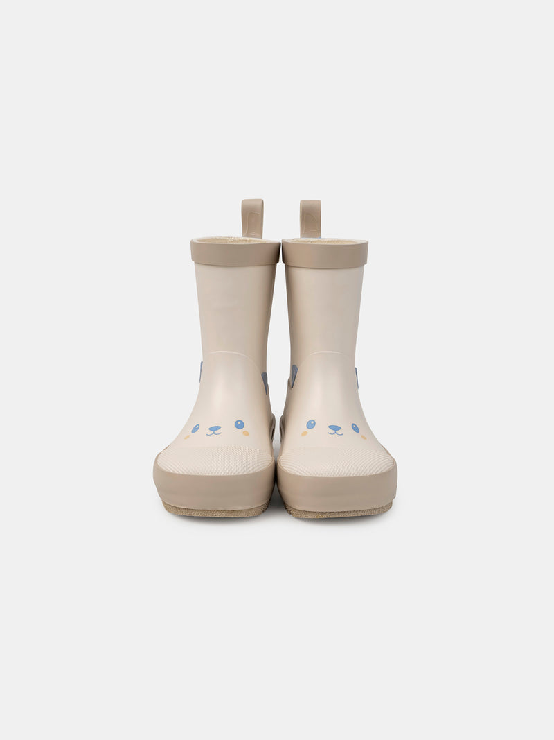 Botas de agua beige impresas con cabeza de oso Bebé Niño