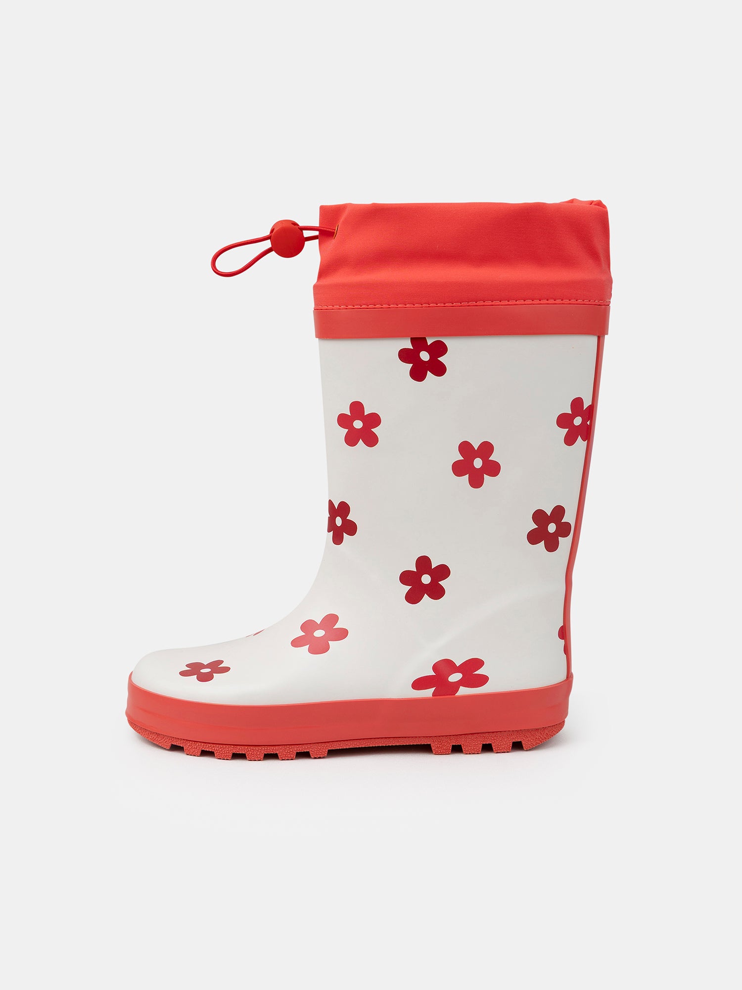 Bota de lluvia blanca y roja con impresión floral para niñas