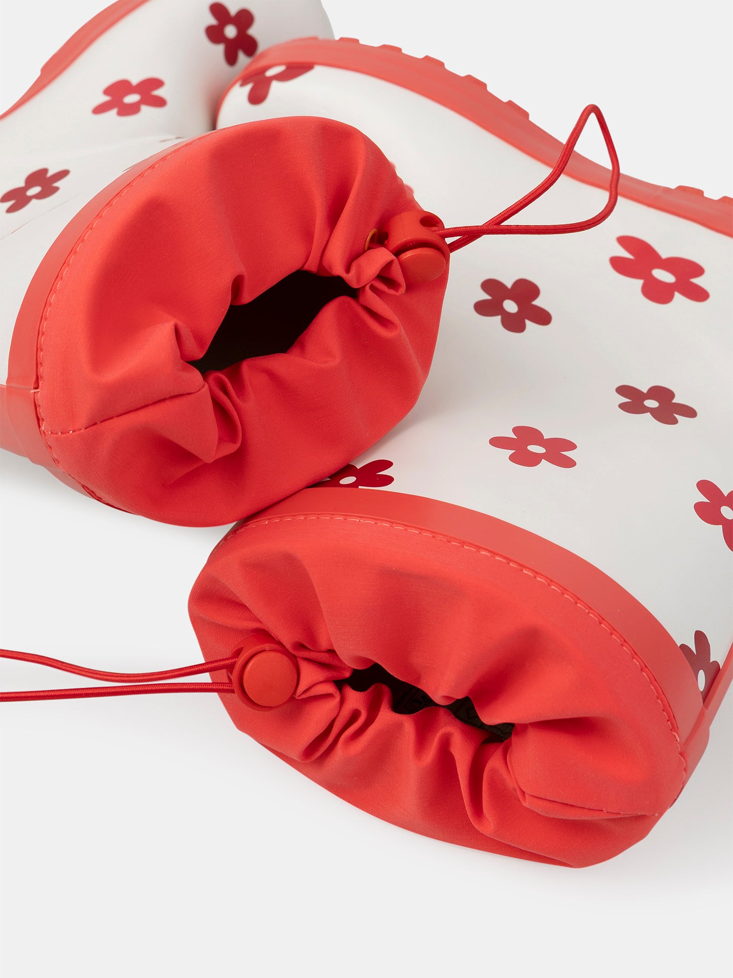 Bota de lluvia blanca y roja con impresión floral para niñas