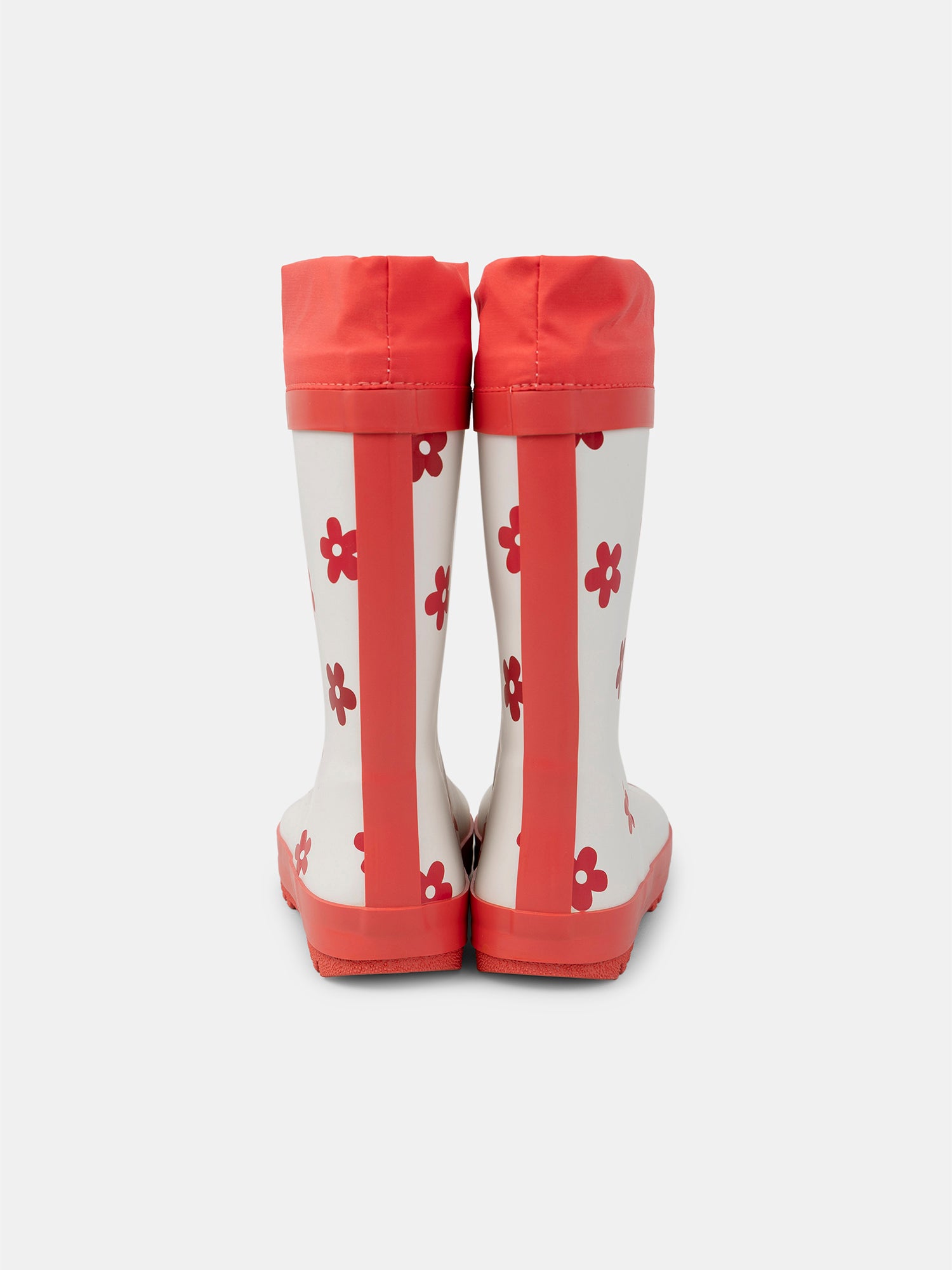 Bota de lluvia blanca y roja con impresión floral para niñas