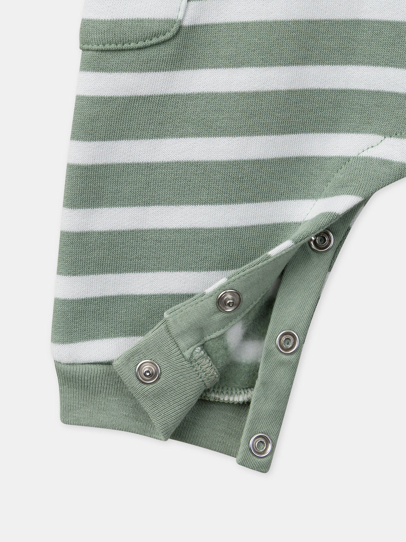 Ensemble combinaison à rayures vertes + body + chaussettes Naissance Garçon