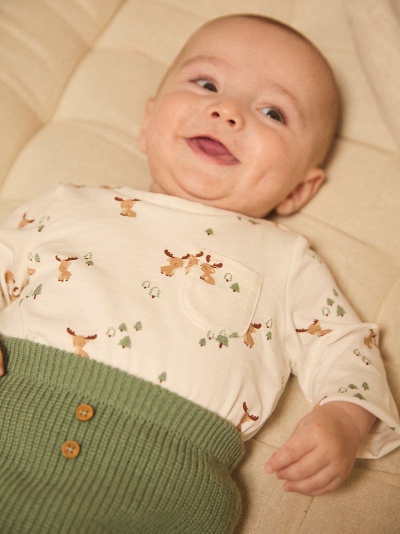 Ensemble t-shirt imprimé cerf + gilet + pantalon Naissance Garçon