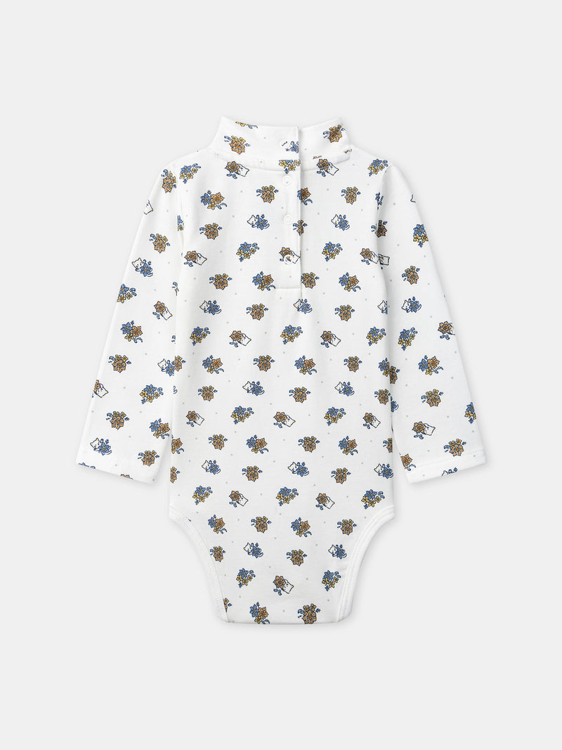 Cuerpo blanco con estampado floral y cuello de bebé para niñas