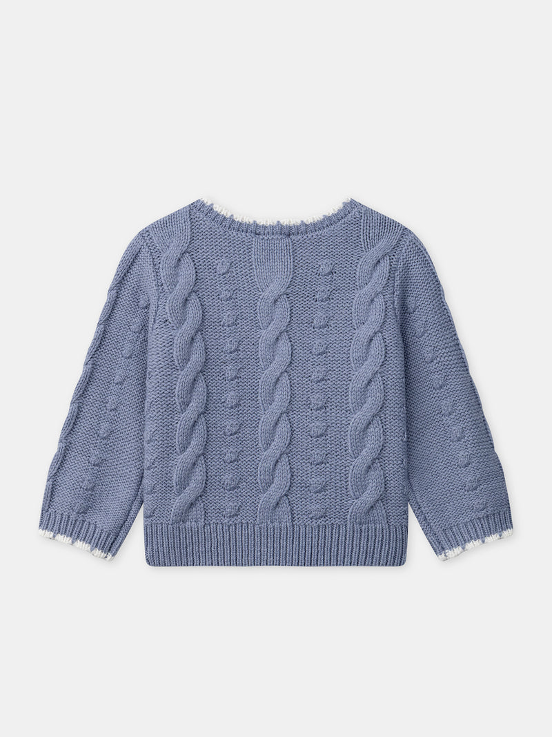 Cardigan azul con bordado de flores para niña