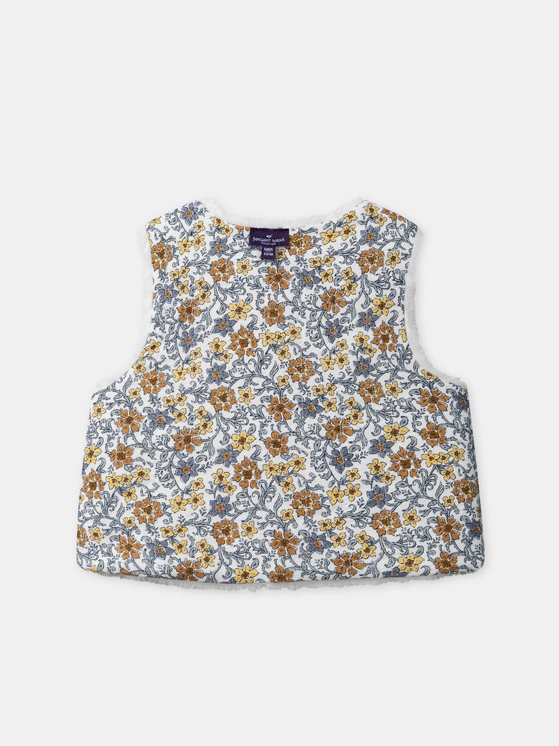 Gilet réversible blanc en fourrure ou imprimé fleuri Bébé Fille
