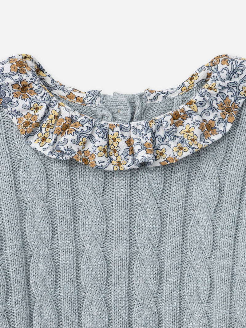 Ensemble pull bleu grisé et legging imprimé fleuri Bébé Fille