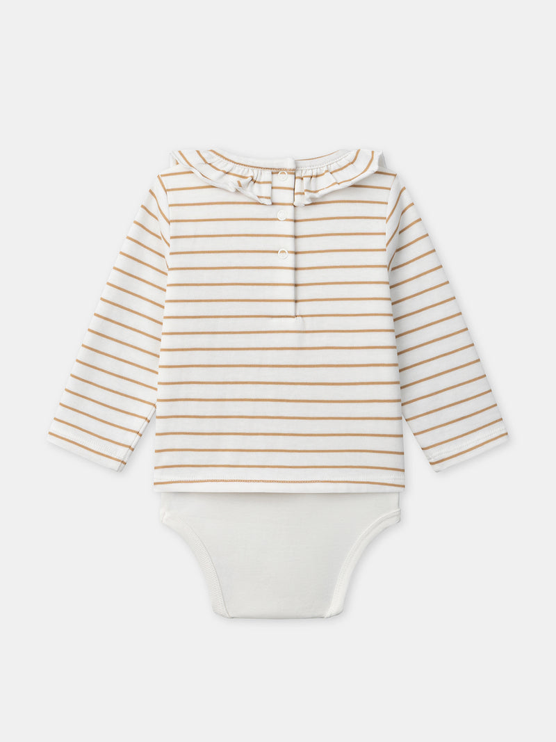 Body con rayas marrones y cuello para bebé niña