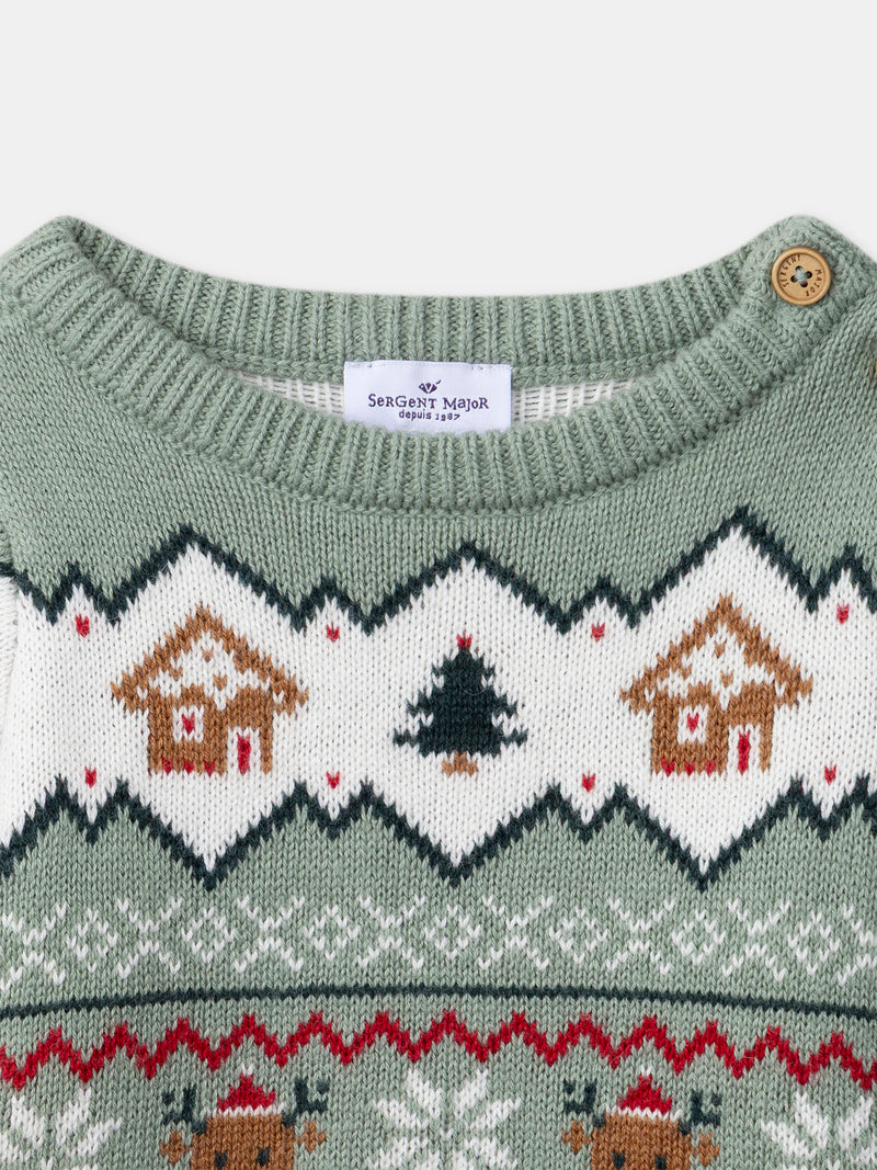 Suéter de Navidad verde salvia Unisex para bebés