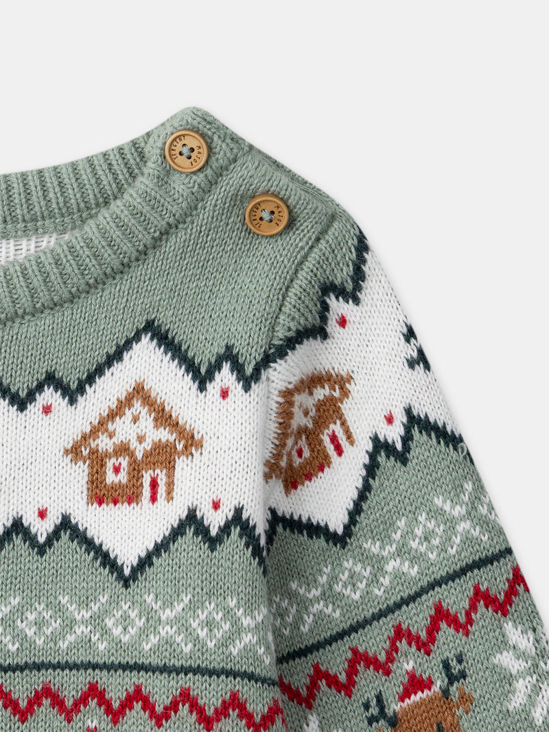 Suéter de Navidad verde salvia Unisex para bebés