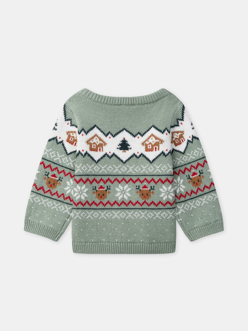 Suéter de Navidad verde salvia Unisex para bebés