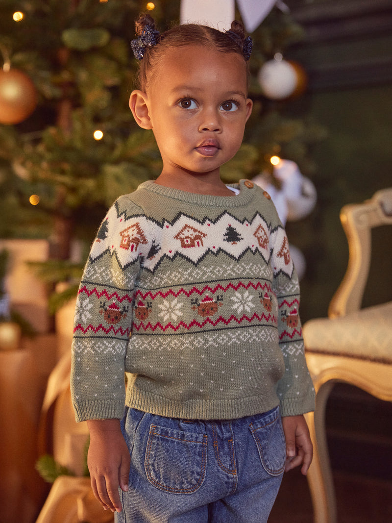 Suéter de Navidad verde salvia Unisex para bebés