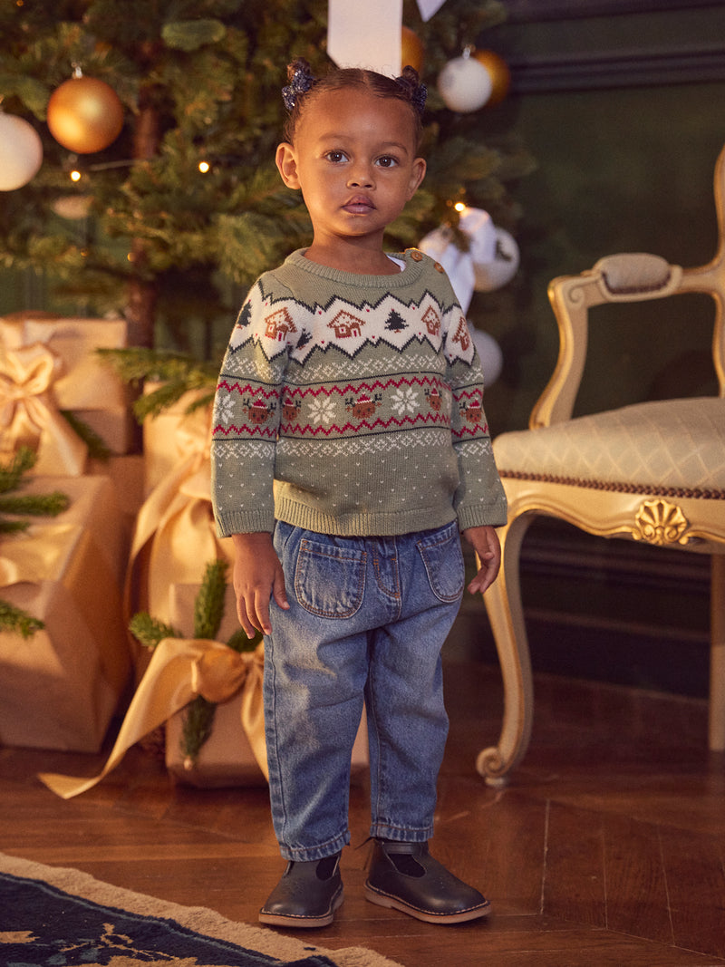 Suéter de Navidad verde salvia Unisex para bebés