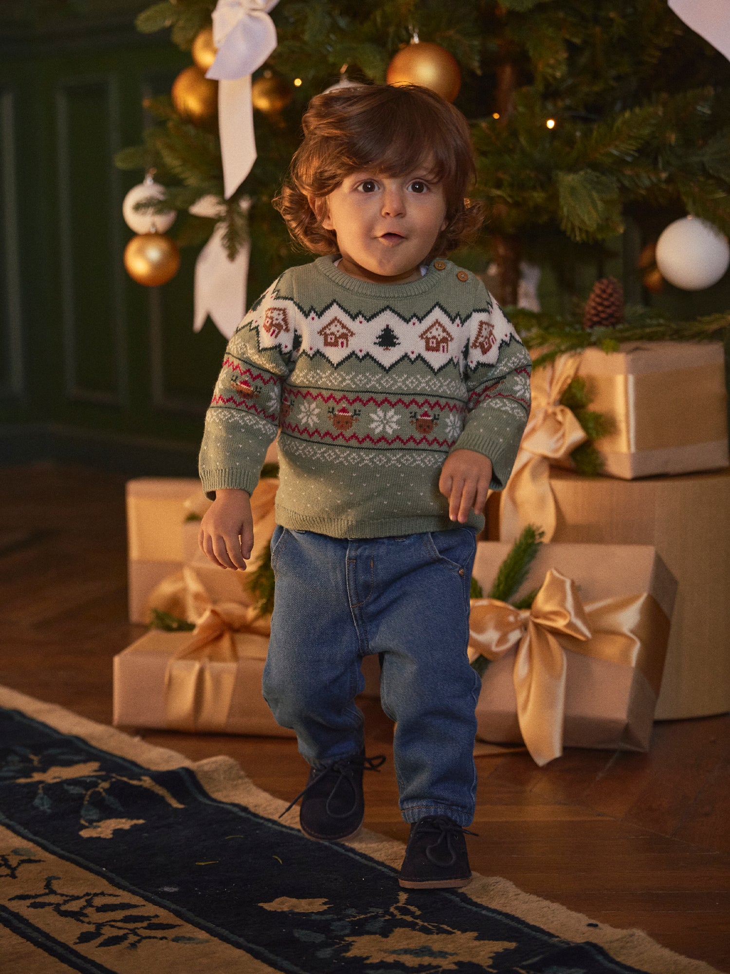 Suéter de Navidad verde salvia Unisex para bebés