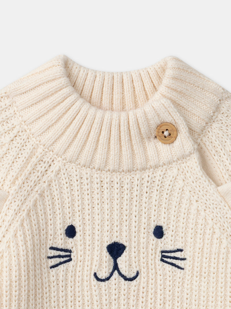 Suéter beige con cara de animal para bebé niño