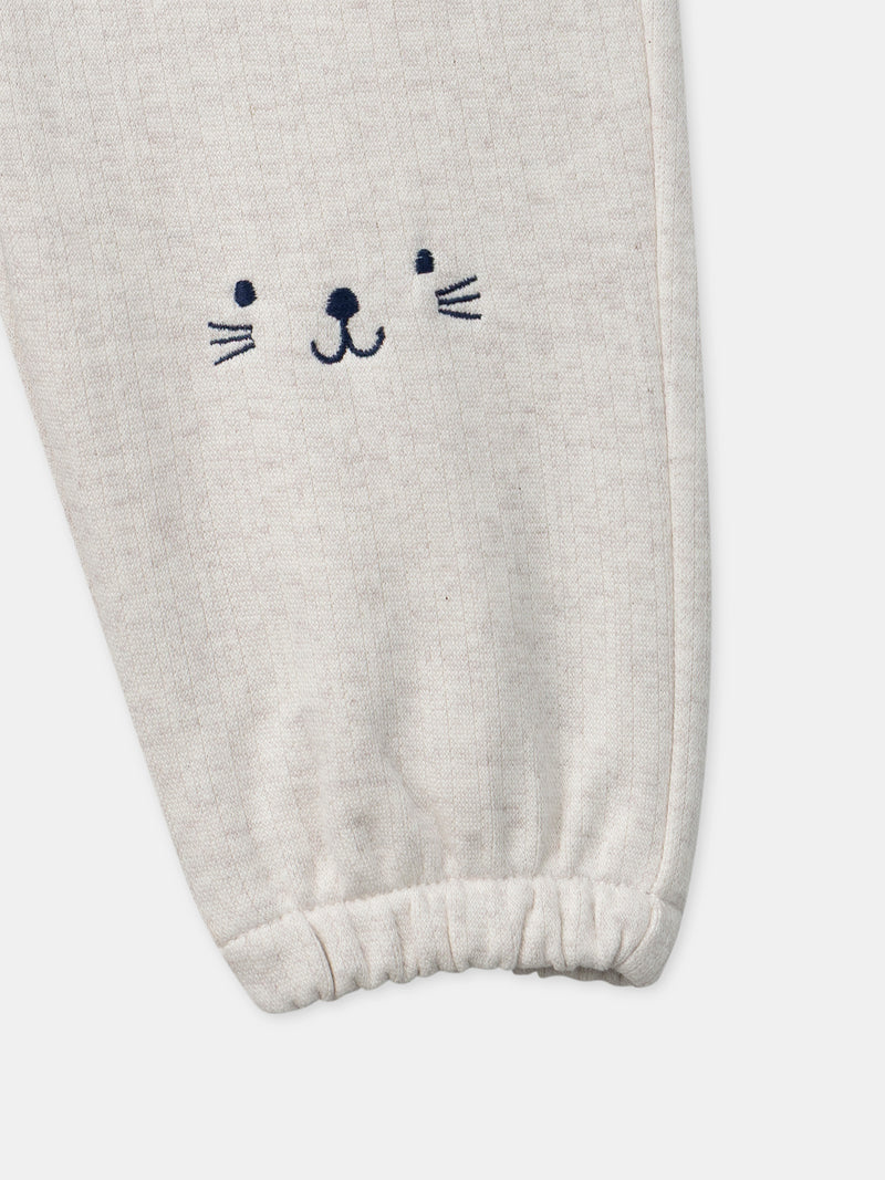 Pantalones ecru con cara de animal para bebé niño