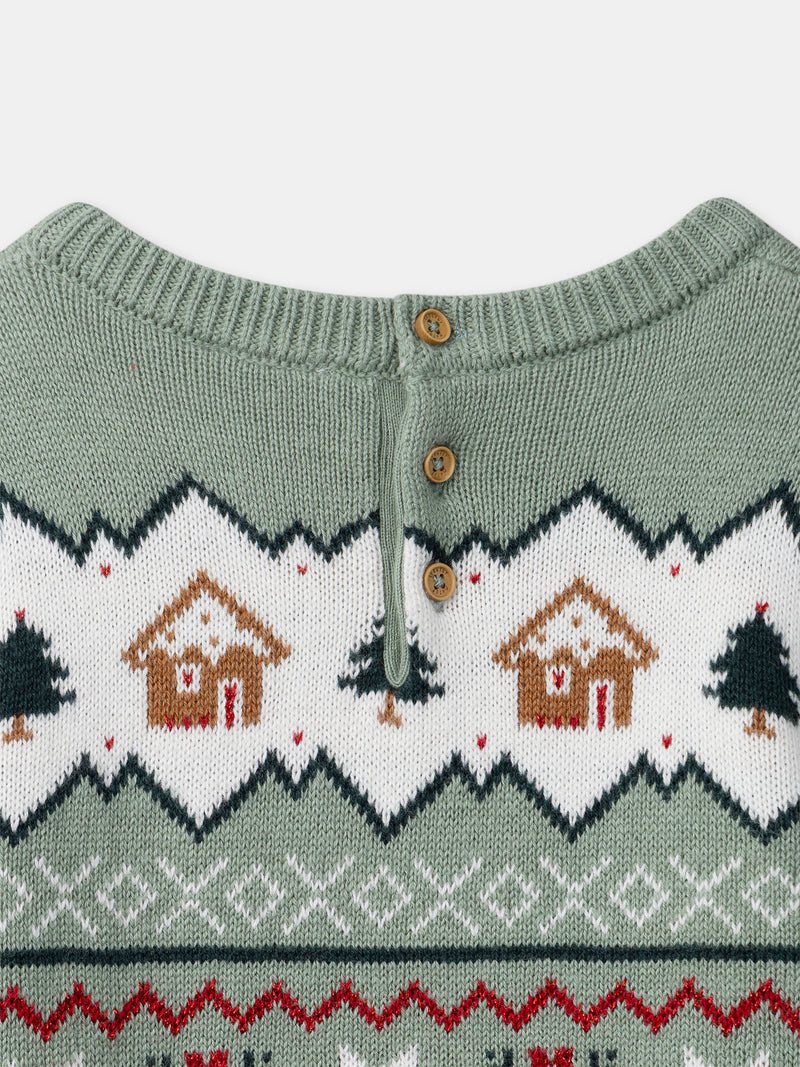 Pull de noël vert sauge Fille