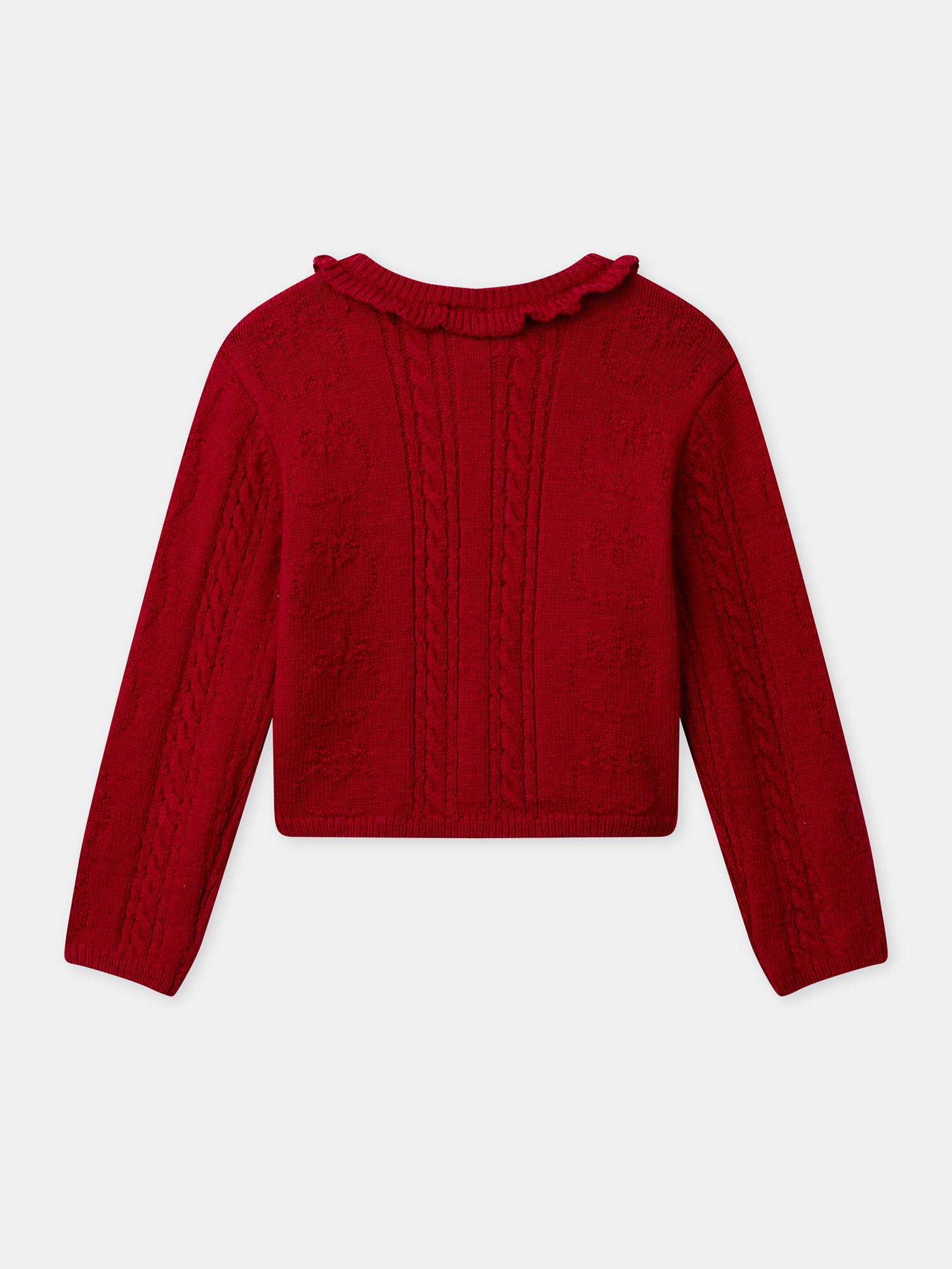 Cardigan rojo con volante para niña