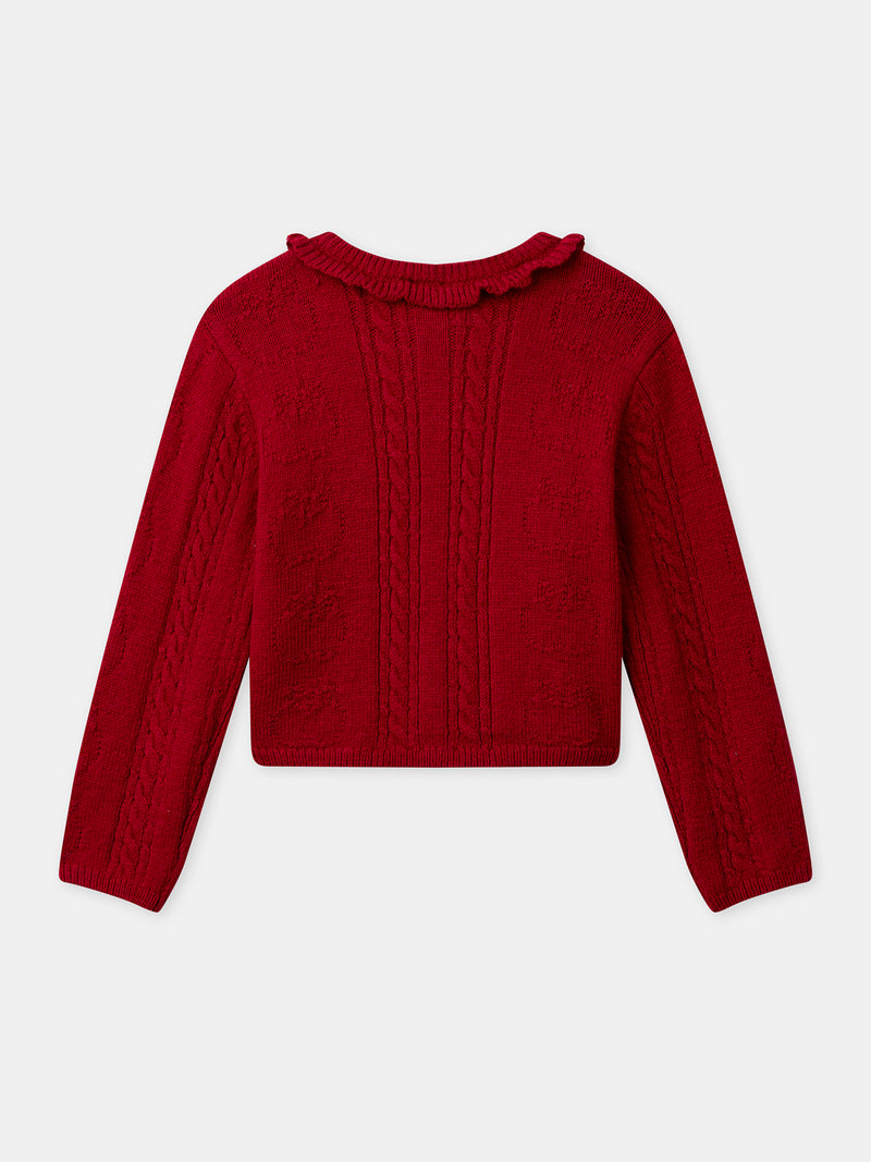 Cardigan rojo con cuello volantes para chicas