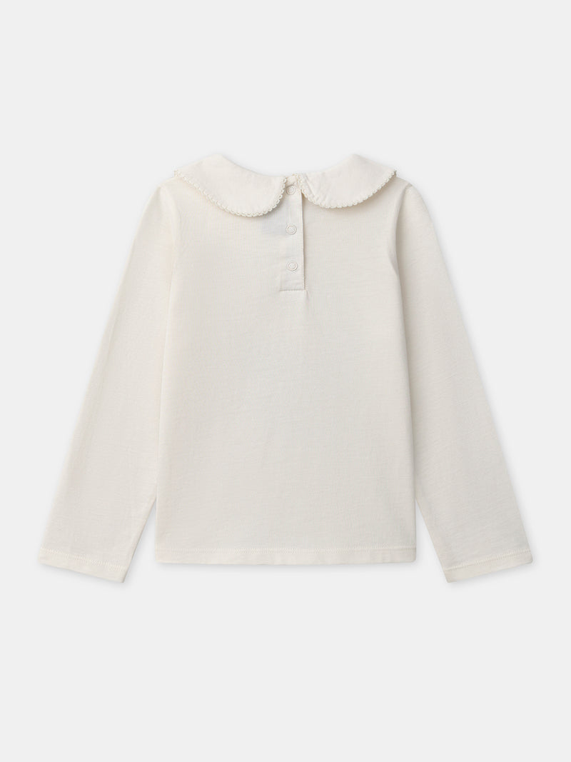 Camiseta de manga larga marfil con estampado de ardilla para niñas