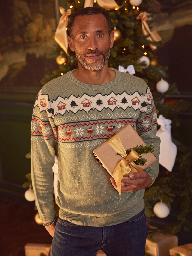 Pull de noël vert sauge Homme
