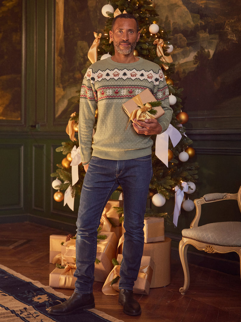 Pull de noël vert sauge Homme
