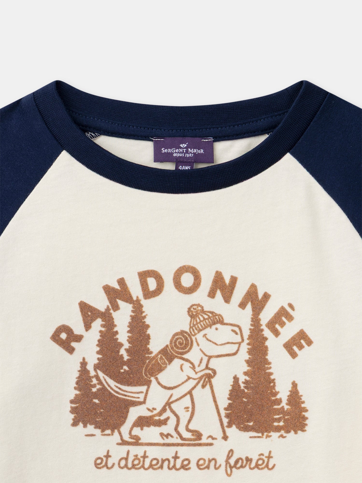 Camiseta de manga larga azul y ecru con estampado de dinosaurios para niños