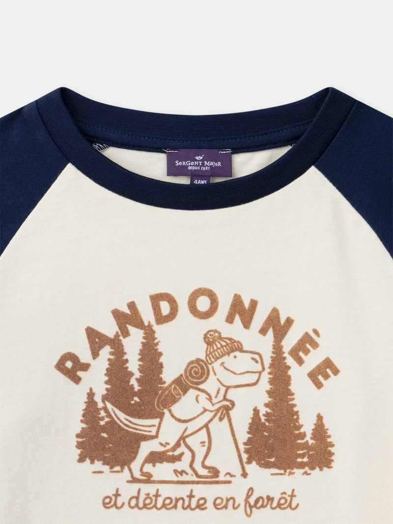 Camiseta de manga larga azul y crema con estampado de dinosaurio para niño