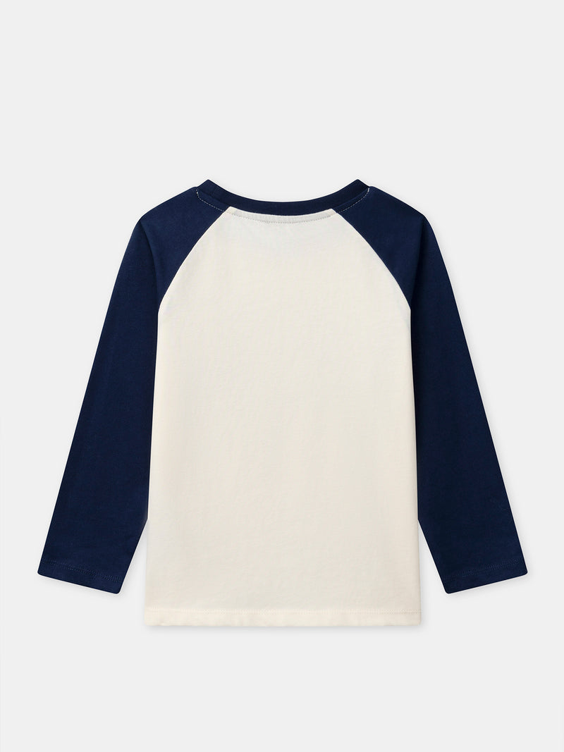 Camiseta de manga larga azul y crema con estampado de dinosaurio para niño