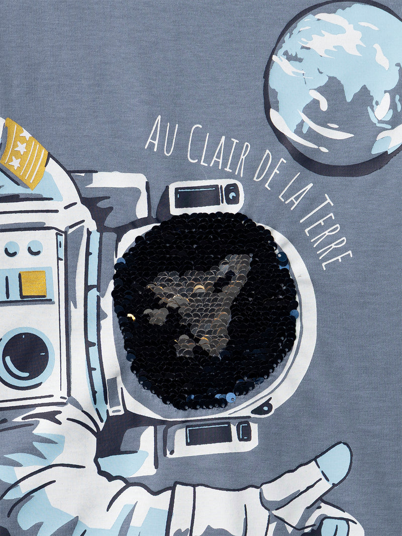 T-shirt gris imprimé astronaute à manches longues Garçon
