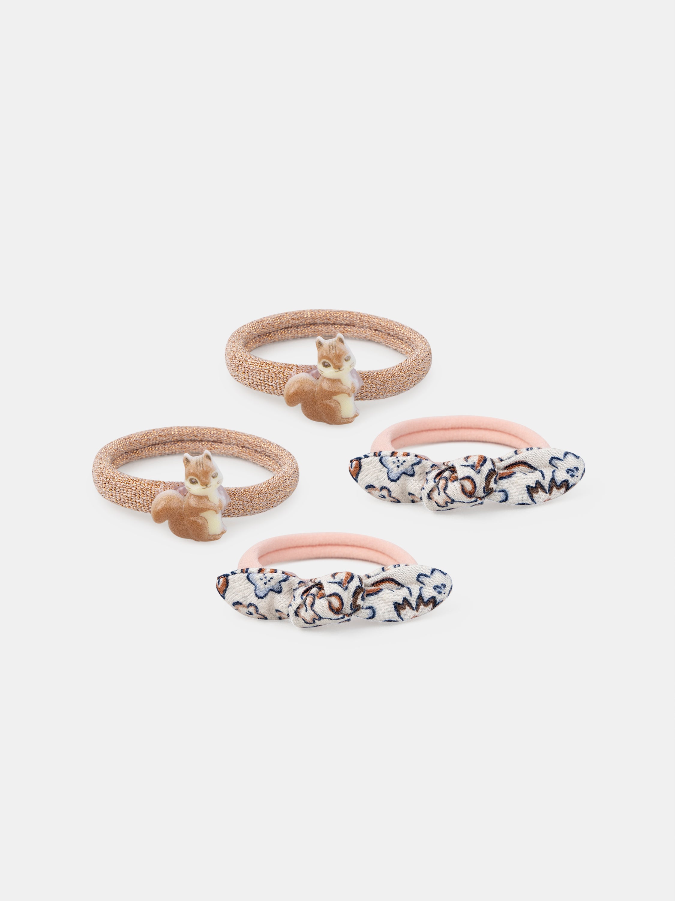 Juego de 2 pares de elásticos de ardilla o estampado floral para niñas
