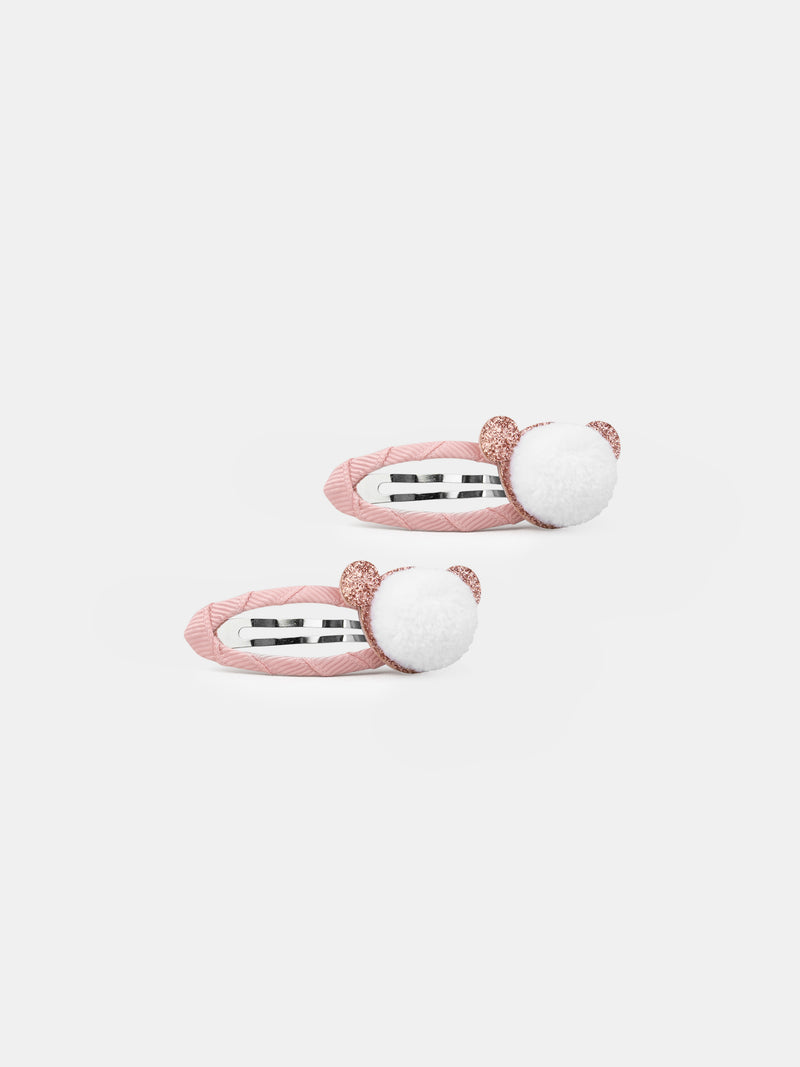 2 Clips de Pom Pom Rosa Oso para Niñas