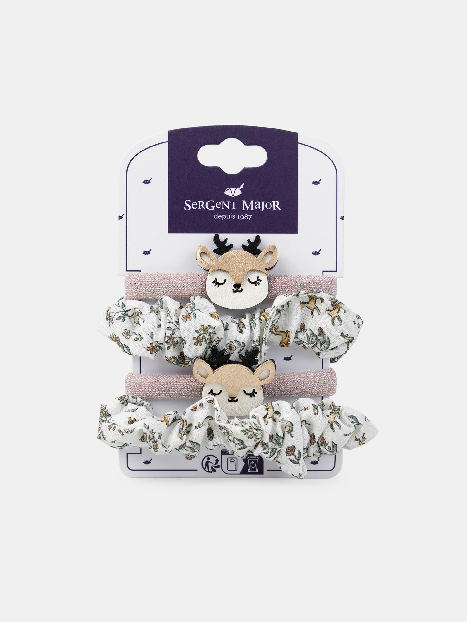 Conjunto de 2 pares de gomas para el pelo con cabeza de ciervo o estampado floral para niñas