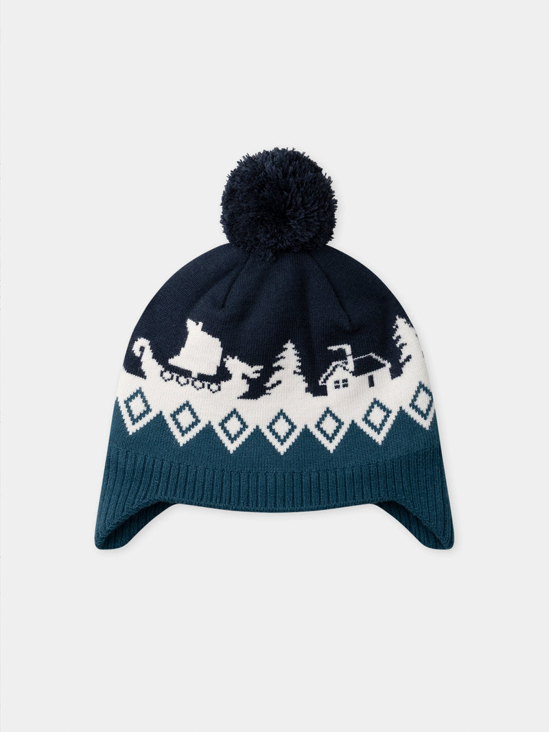 Gorro con pompom y patrón jacquard para niño