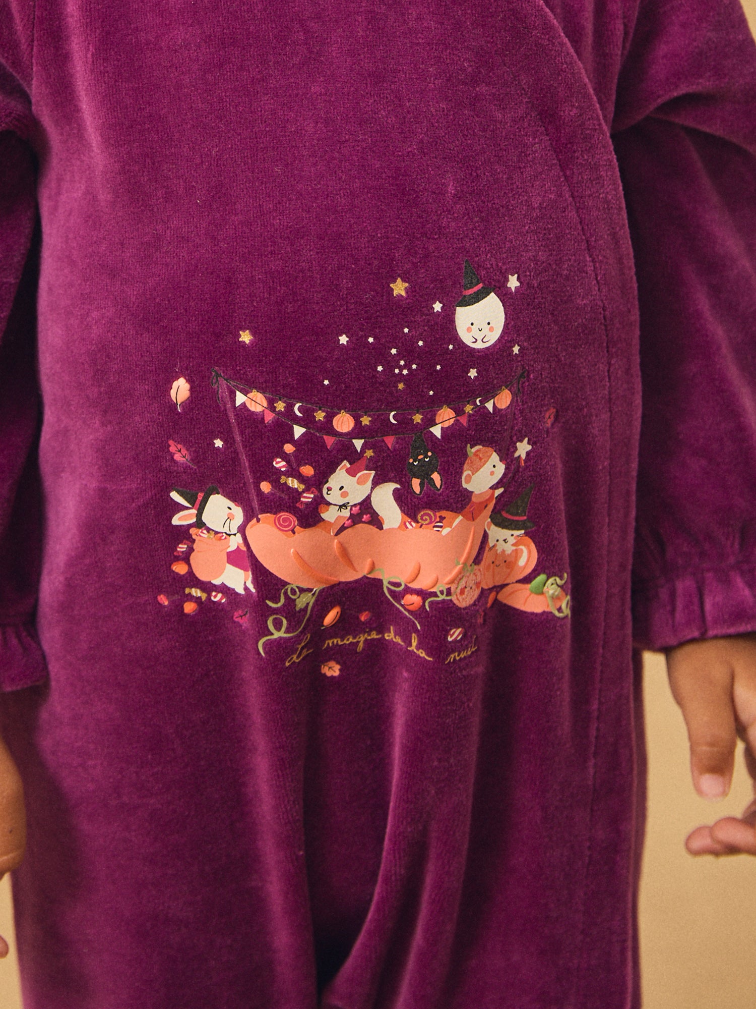 Monito violeta de terciopelo + Gorro de calabaza para Bebé Niña