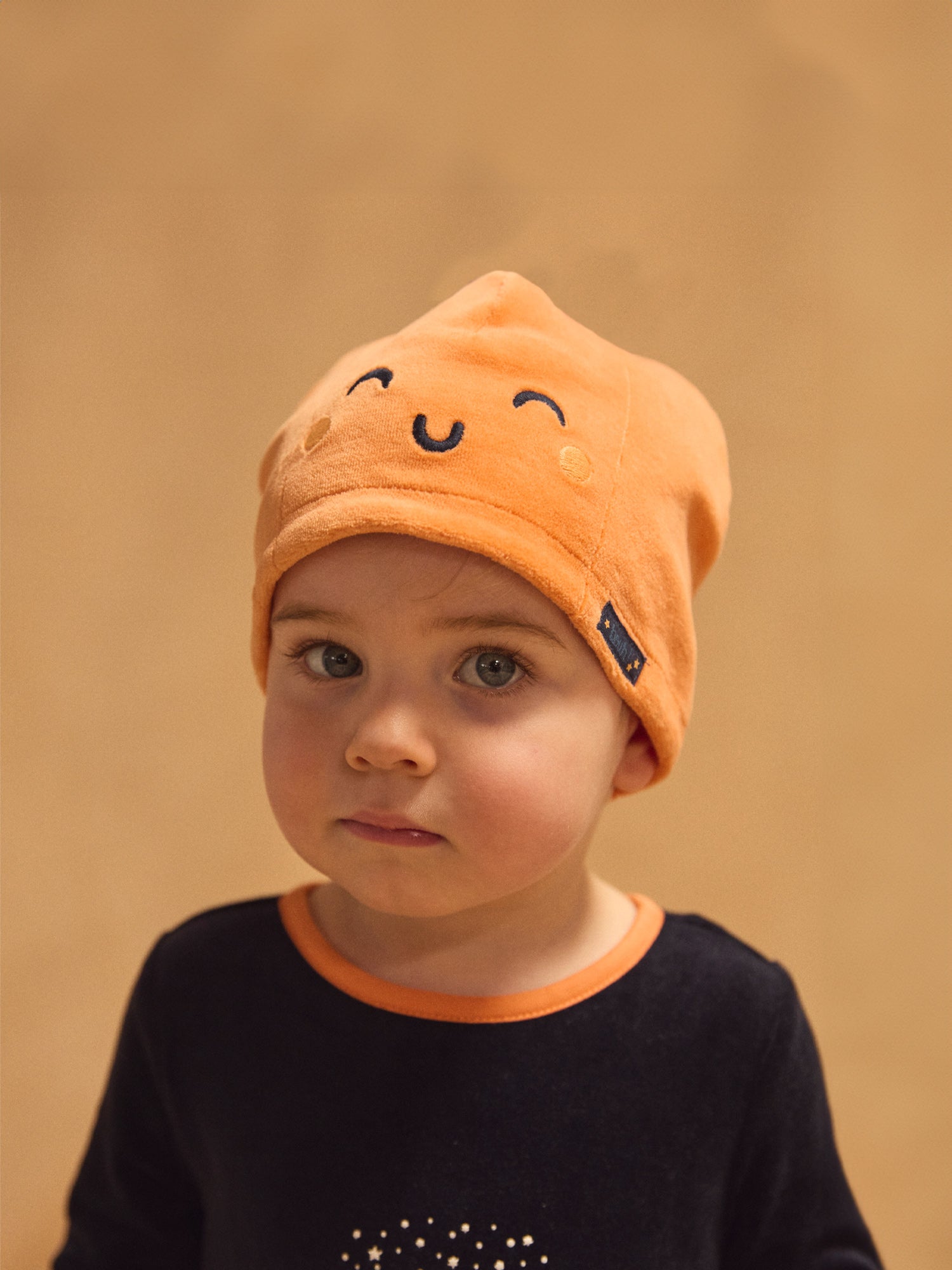 Monito azul marino de terciopelo + Gorro de calabaza para Bebé Niño