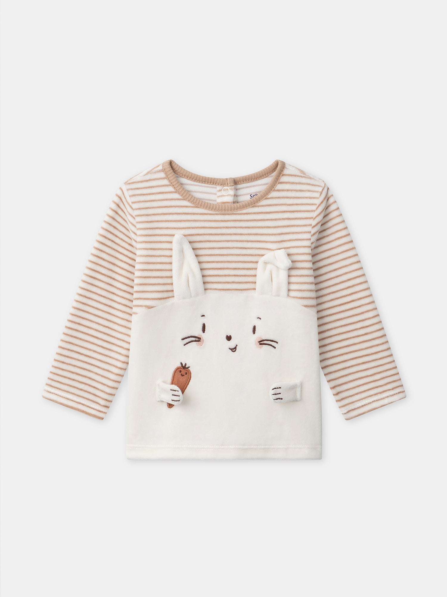 Pijama crudo a rayas y conejo para niño