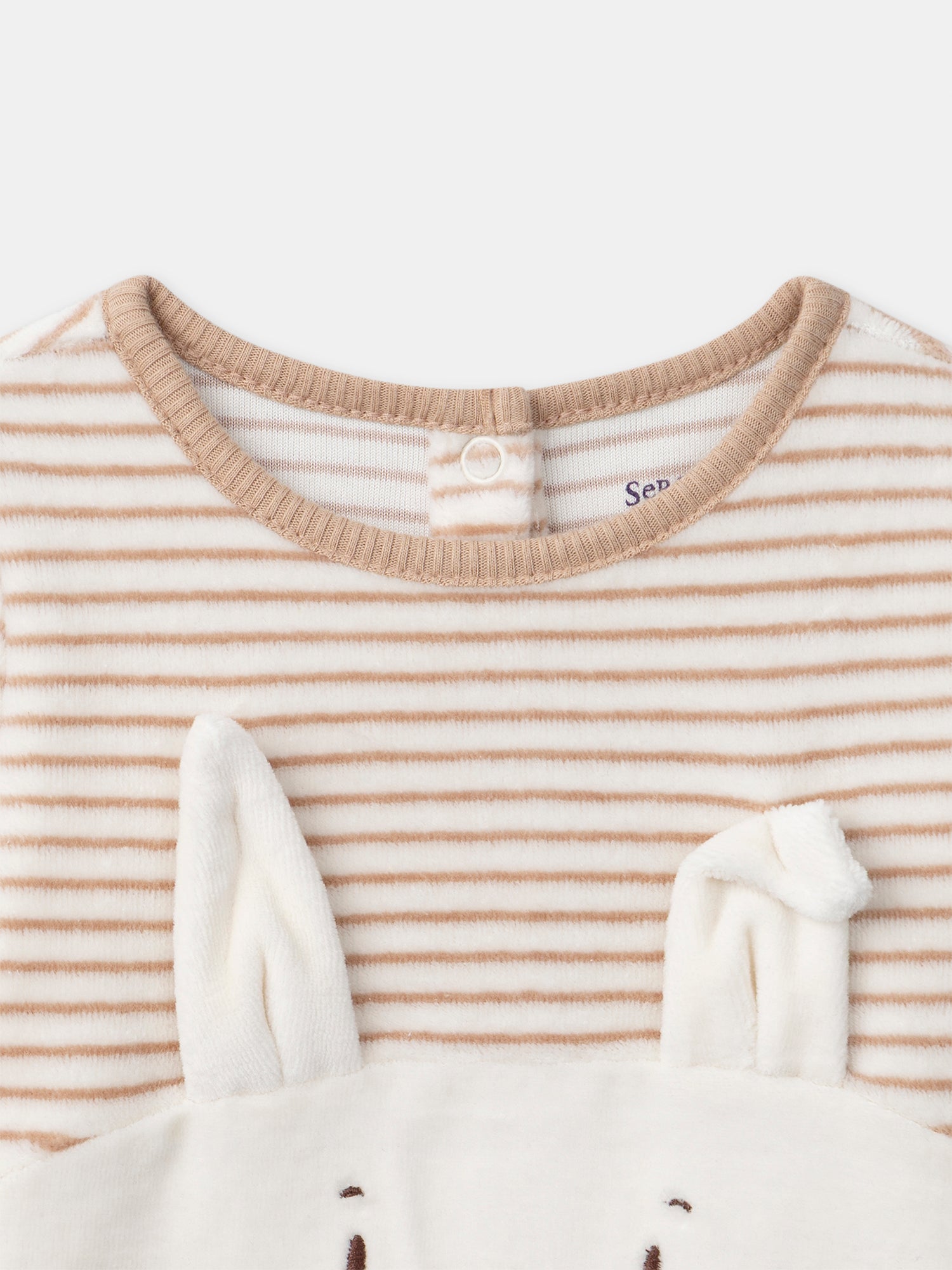 Pijama crudo a rayas y conejo para niño