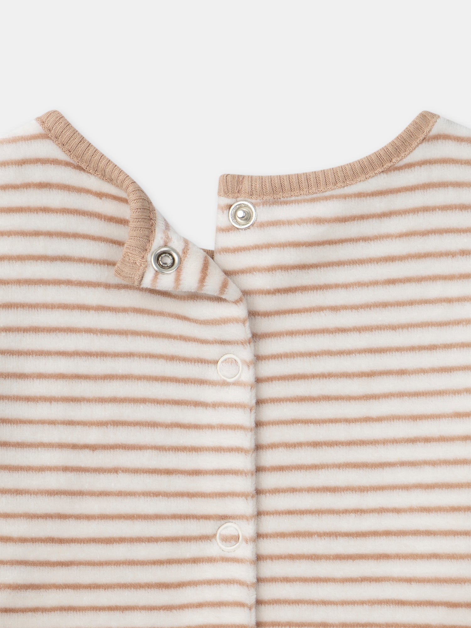 Pijama crudo a rayas y conejo para niño