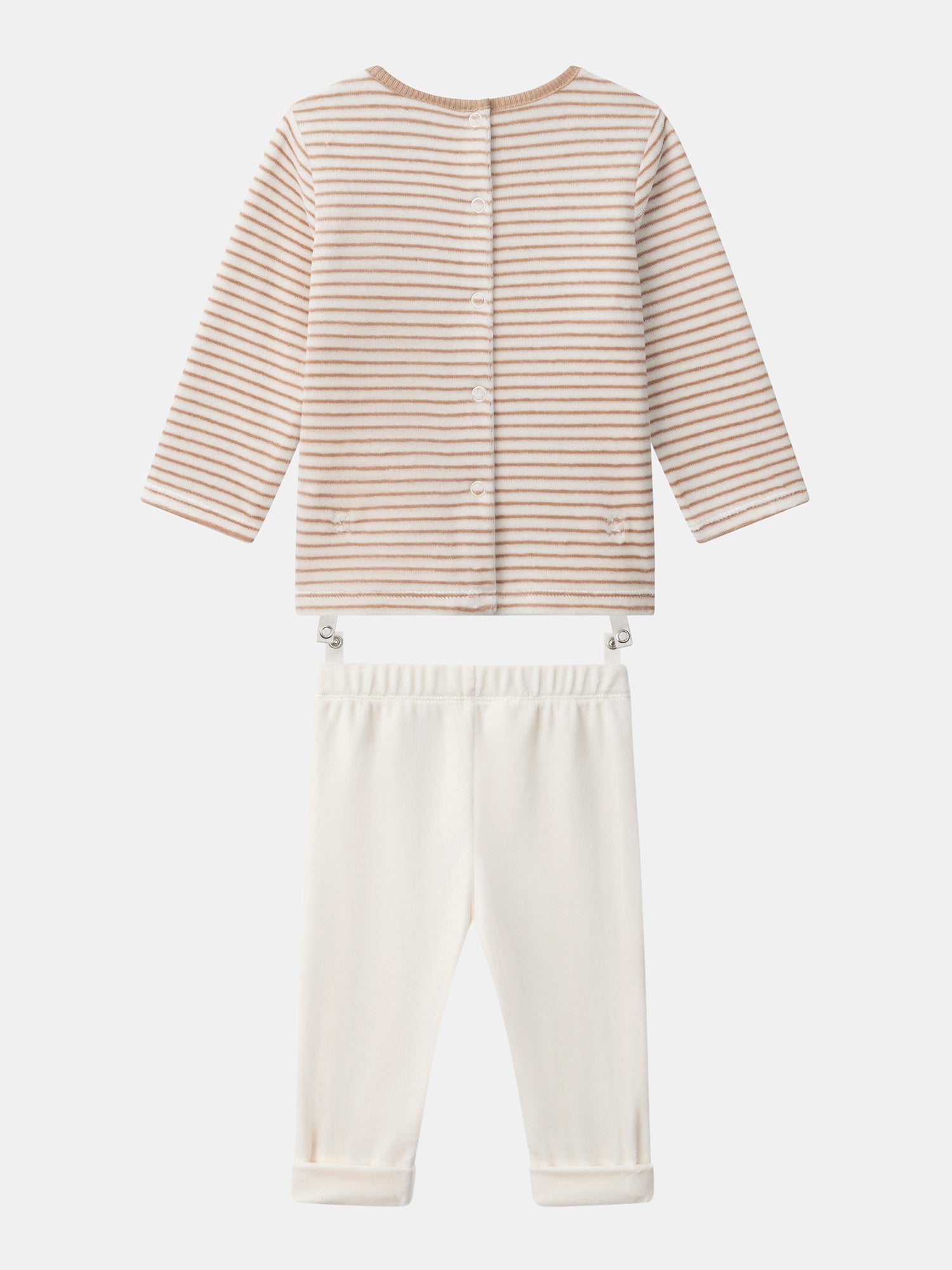 Pijama crudo a rayas y conejo para niño