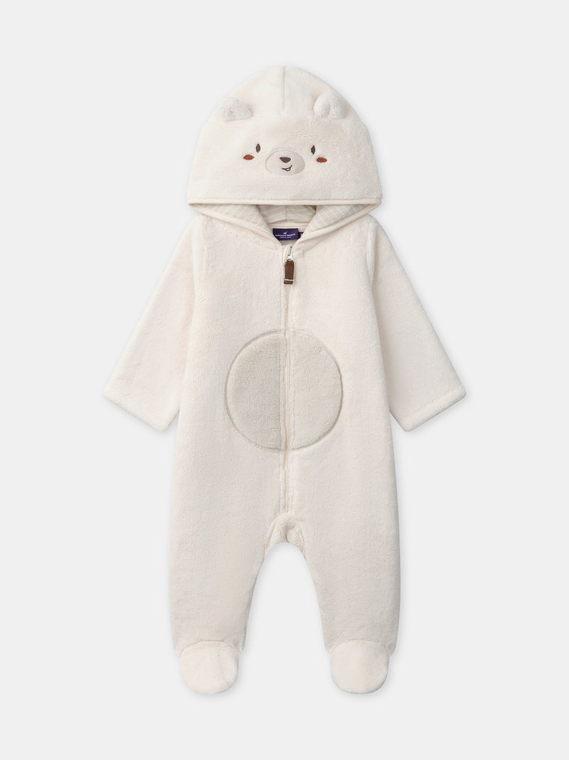 Monos con capucha de oso color marfil para bebé niño