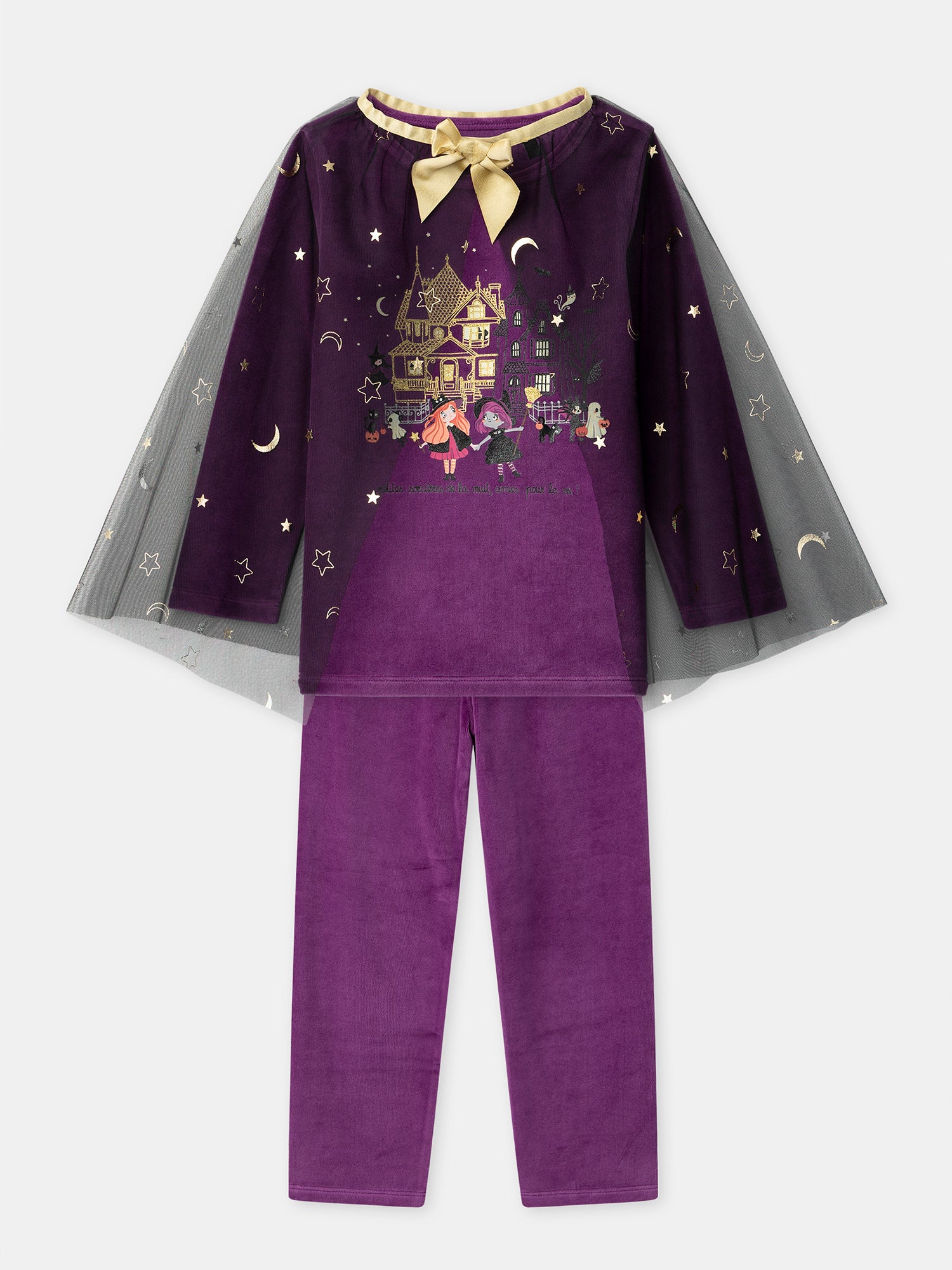 Pijama violeta de terciopelo + Capa para Niña