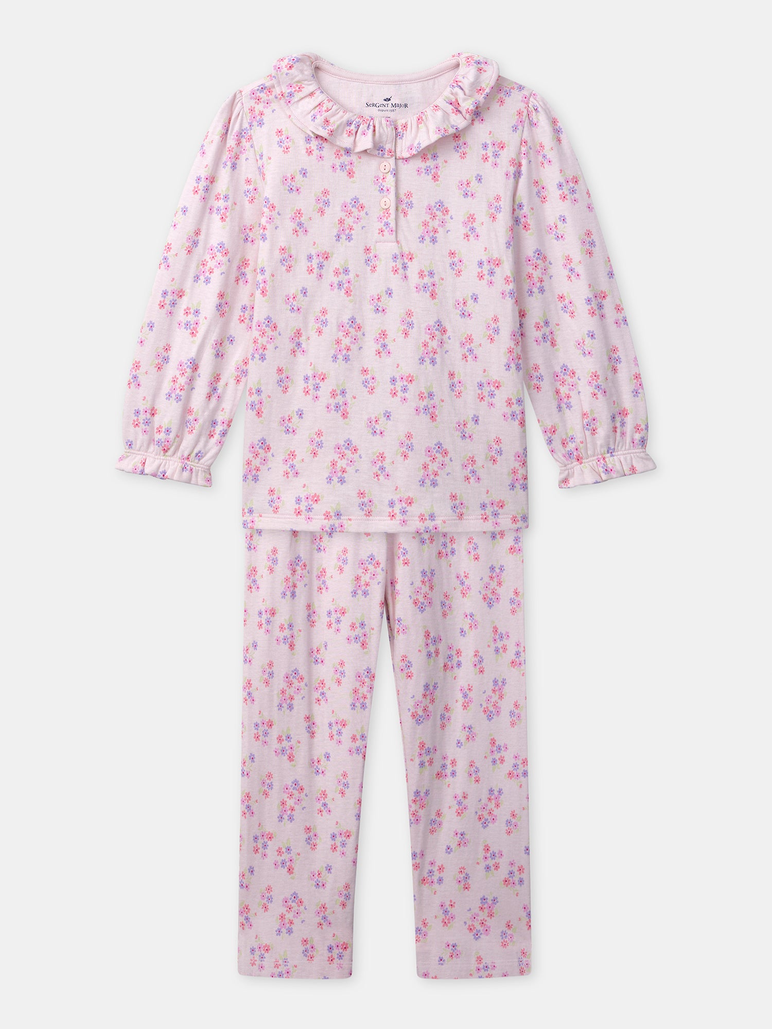 Pijama Rosado Impreso Floral Niña
