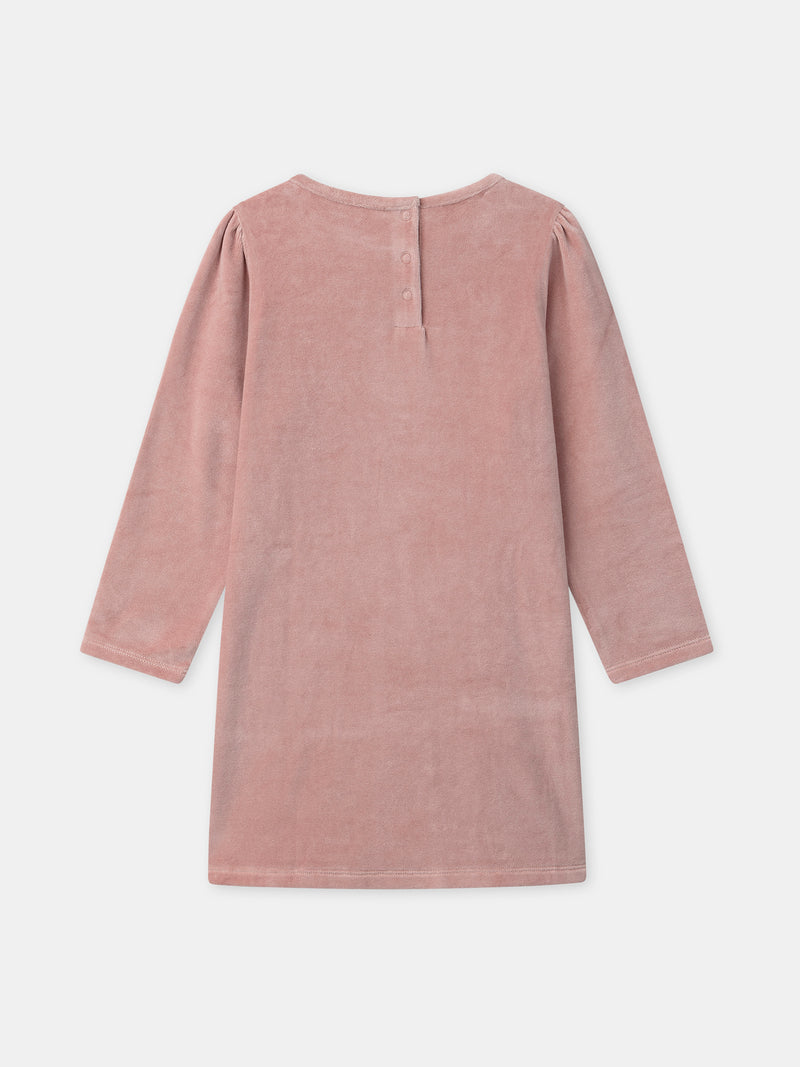 Camisón de terciopelo rosa con estampado de zorros y borlas para niñas
