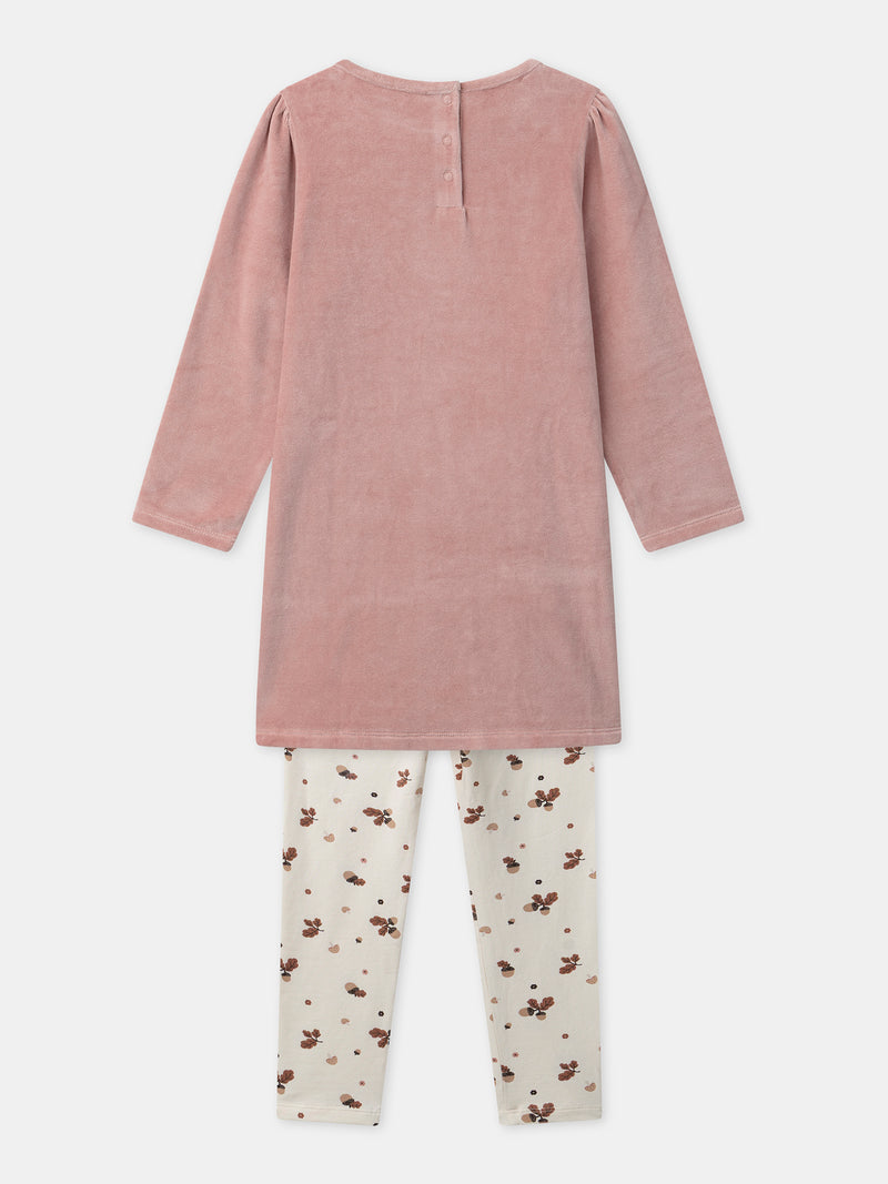 Camisón de terciopelo rosa con estampado de zorros y borlas para niñas